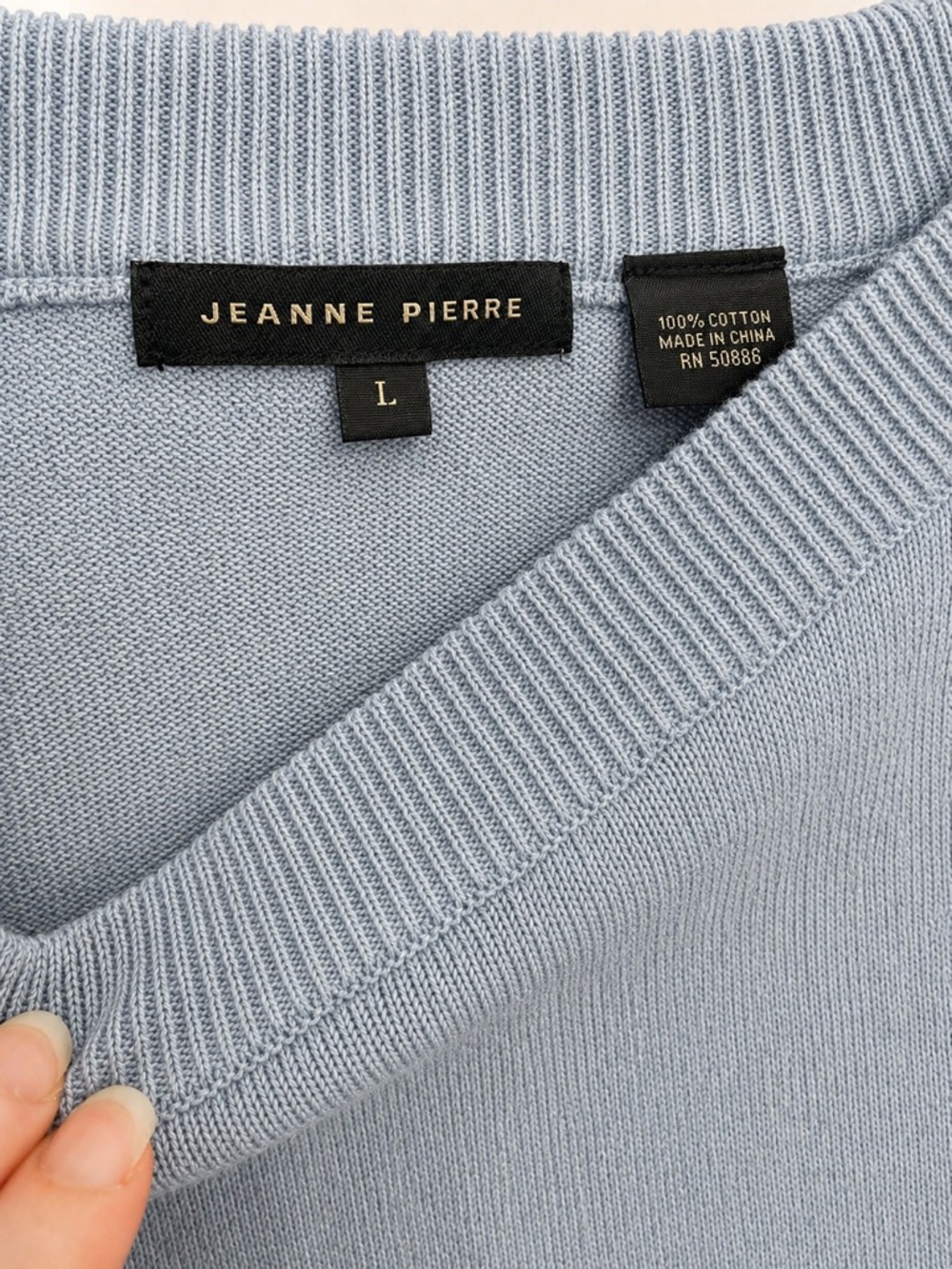 Jeanne Pierre 100% Cotton Sweater Large Blue Raglan Knit 3/4 Sleeve Lightweight - Picture 4 of 6